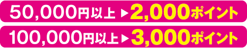 超过50,000日元▶2,000分超过100,000日元▶3,000日元点数